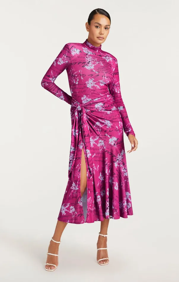 Women Midi Cinq Sept Warm Carnation Johnson Dress Plum Radish Multi