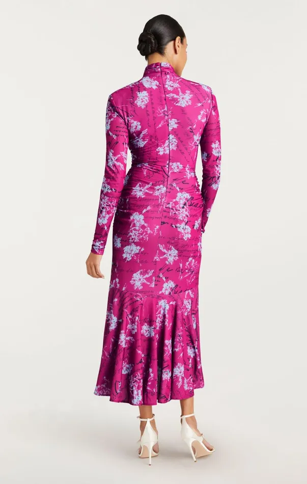 Women Midi Cinq Sept Warm Carnation Johnson Dress Plum Radish Multi