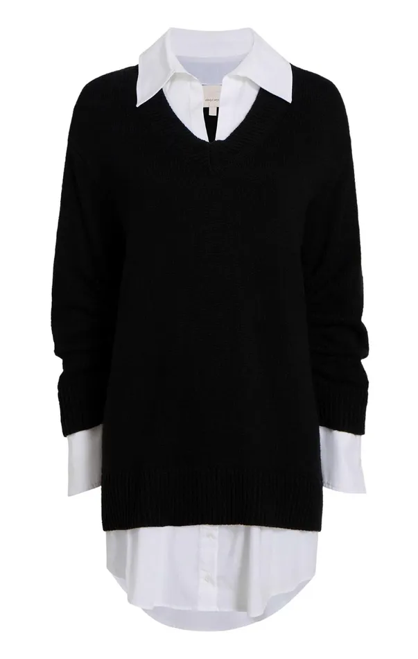 Women Mini Cinq Sept Collar Santina Dress Blackwhite