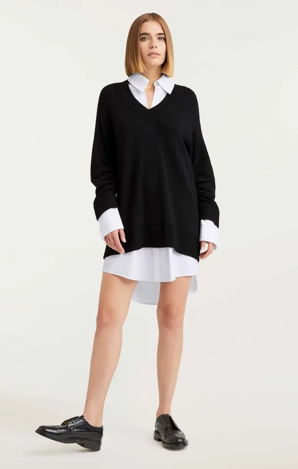Women Mini Cinq Sept Collar Santina Dress Blackwhite