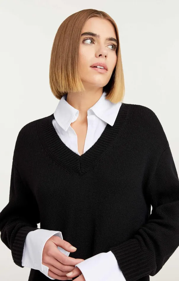 Women Mini Cinq Sept Collar Santina Dress Blackwhite