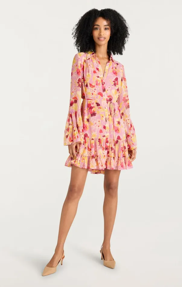 Women Mini Cinq Sept Tossed Floral Lyra Dress Mauve Orchid Multi