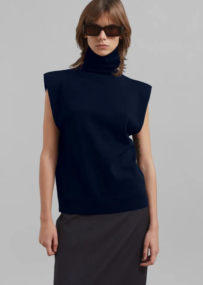 Women Nadia Thin Padded Sleeveless Turtleneck 8211 Navy The Frankie Shop Knitwear