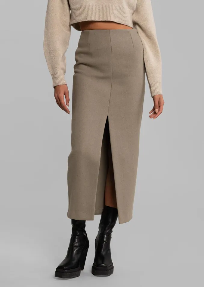 Women Neasi WoolBlend Pencil Skirt 8211 Taupe The Frankie Shop Bottoms