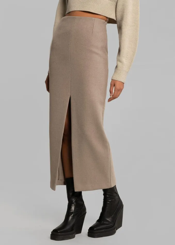 Women Neasi WoolBlend Pencil Skirt 8211 Taupe The Frankie Shop Bottoms
