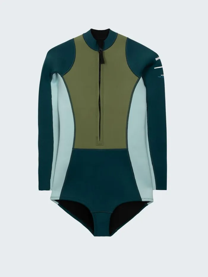 Women Nieuwland 2mm Yulex Long Sleeve Swimsuit Tealkhakiaqua Finisterre Swimwear and Bikinis