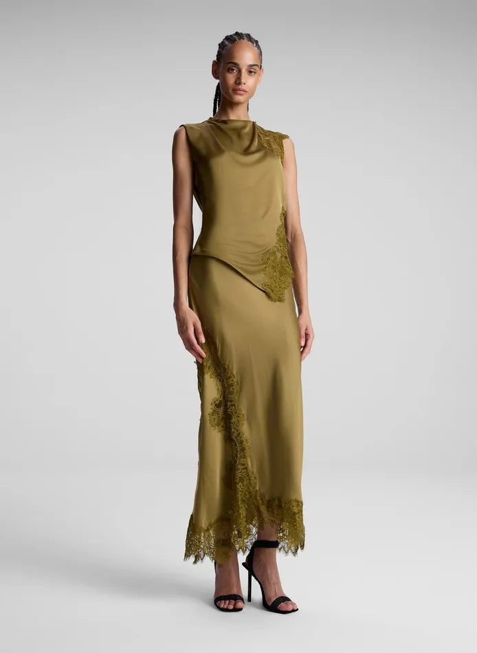 Women Olivia Satin And Lace Midi Skirt Pyrite ALC Bottoms