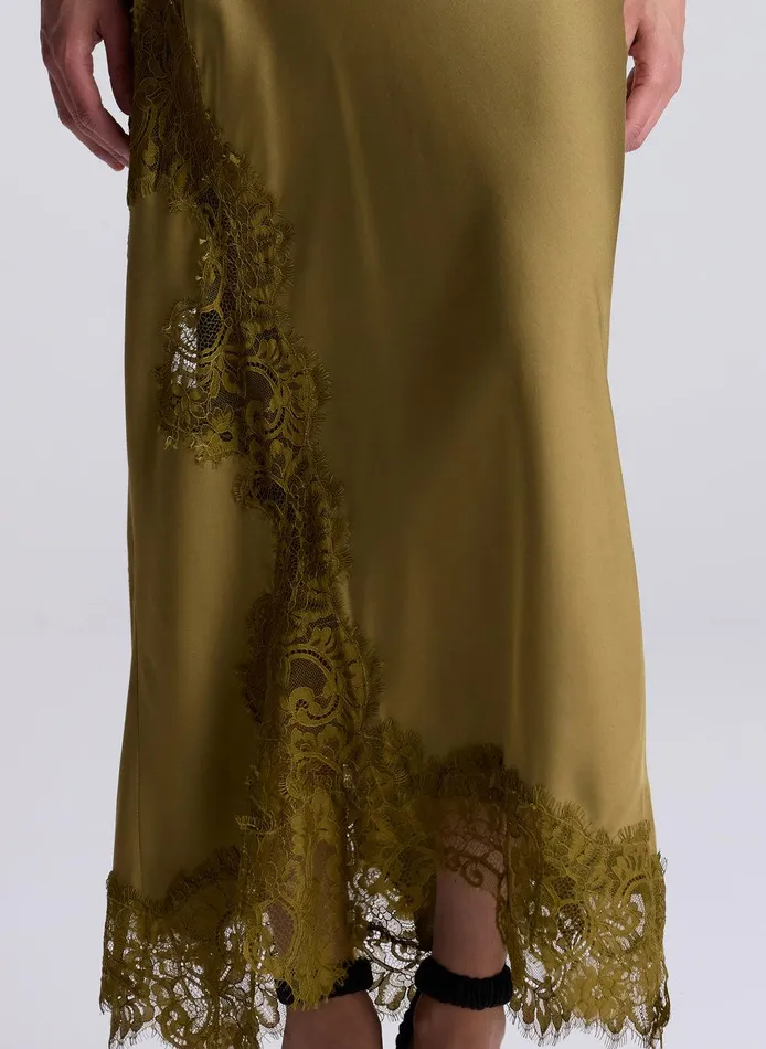 Women Olivia Satin And Lace Midi Skirt Pyrite ALC Bottoms