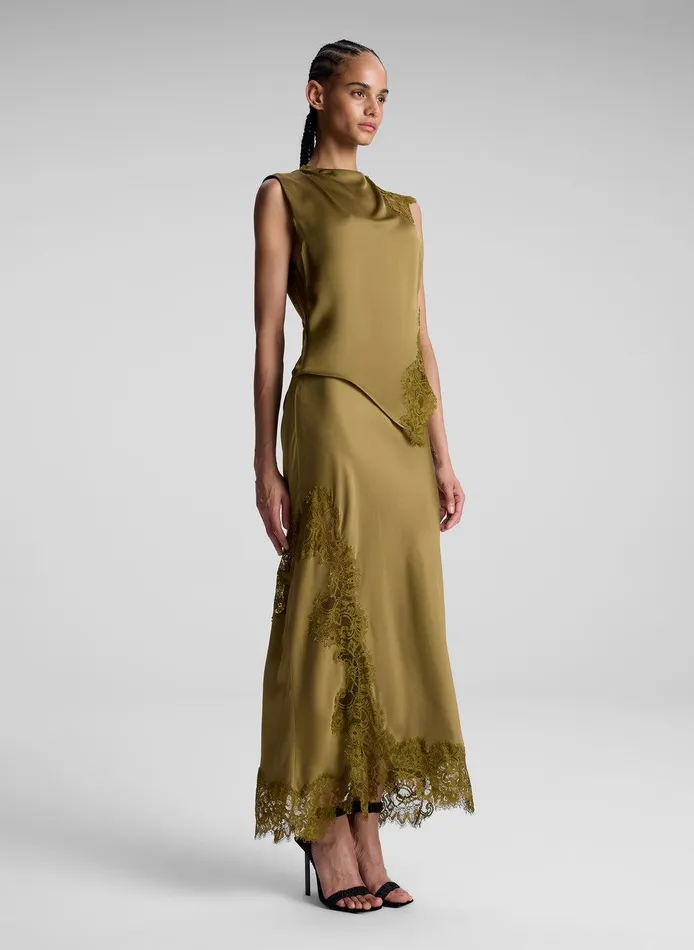 Women Olivia Satin And Lace Midi Skirt Pyrite ALC Bottoms