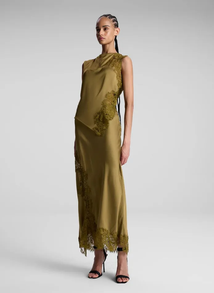 Women Olivia Satin And Lace Midi Skirt Pyrite ALC Bottoms