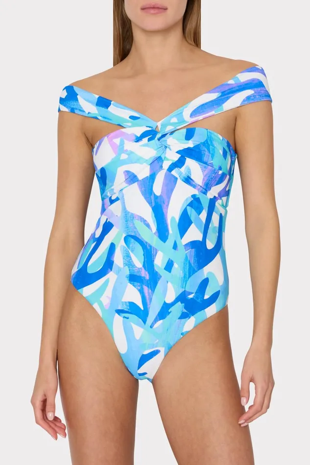 Women One Piece Swimsuits Milly Betsy Italian Under The Sea Bandeau One Piece Blue Multi Women One Piece Swimsuits Milly Betsy Italian Under The Sea Bandeau One Piece Blue Multi