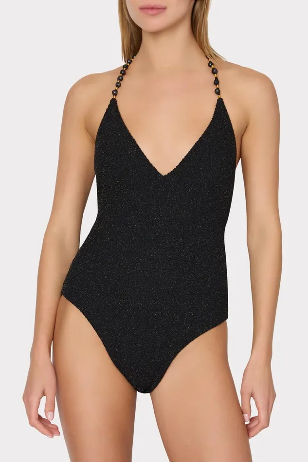 Women One Piece Swimsuits Milly Cannes Beaded Strap One Piece Blackgold Women One Piece Swimsuits Milly Cannes Beaded Strap One Piece Blackgold