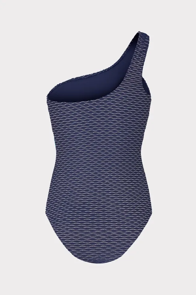 Women One Piece Swimsuits Milly Joni Textured Waves One Shoulder One Piece Navy