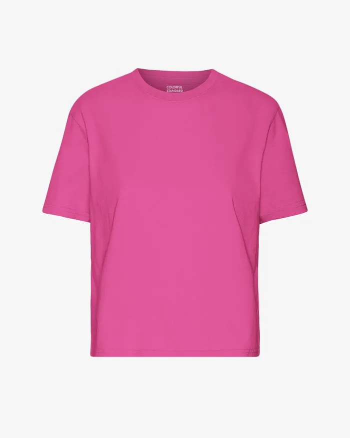 Women Organic Boxy Crop Tee Bubblegum Pink Colorful Standard TShirts