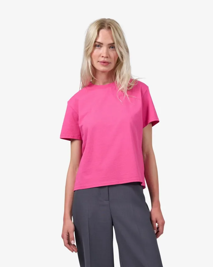 Women Organic Boxy Crop Tee Bubblegum Pink Colorful Standard TShirts