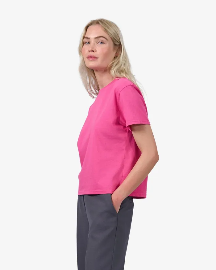 Women Organic Boxy Crop Tee Bubblegum Pink Colorful Standard TShirts