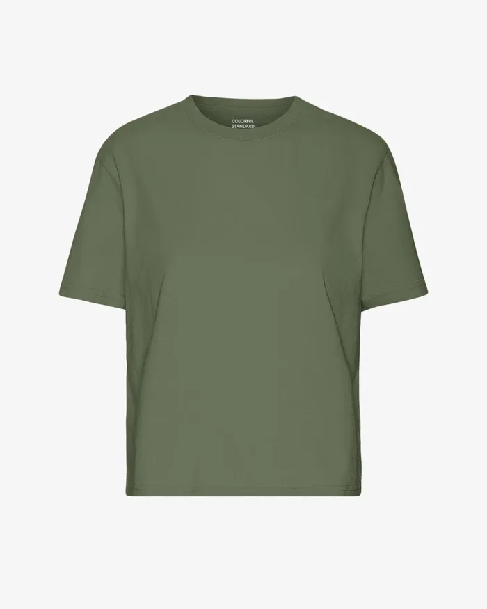 Women Organic Boxy Crop Tee Dusty Olive Colorful Standard TShirts