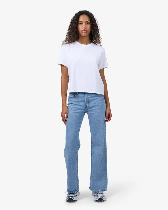 Women Organic Boxy Crop Tee Polar Blue Colorful Standard TShirts