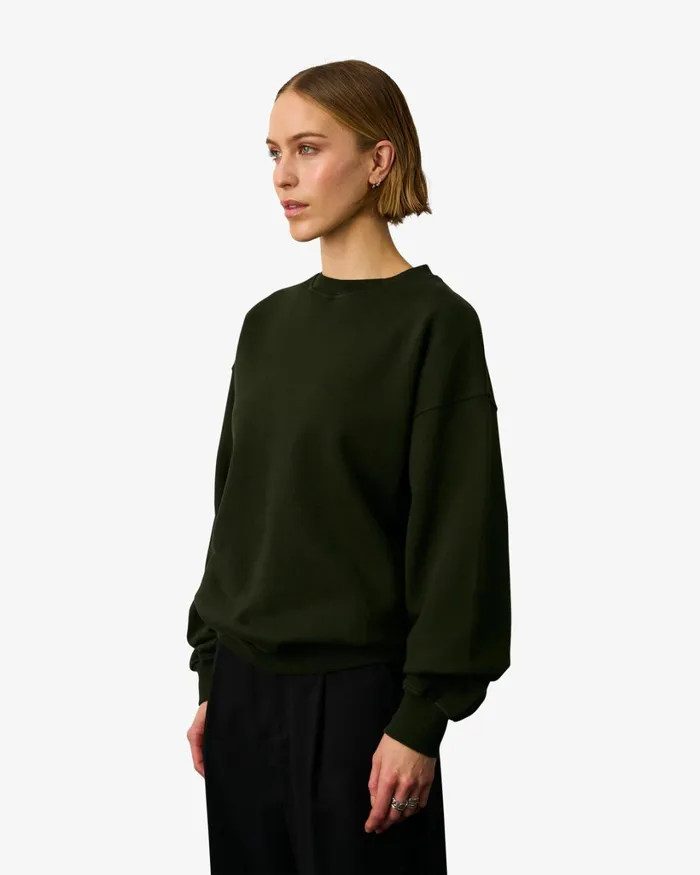 Women Organic Oversized Crew Pine Green Colorful Standard Crewneck Sweatshirts