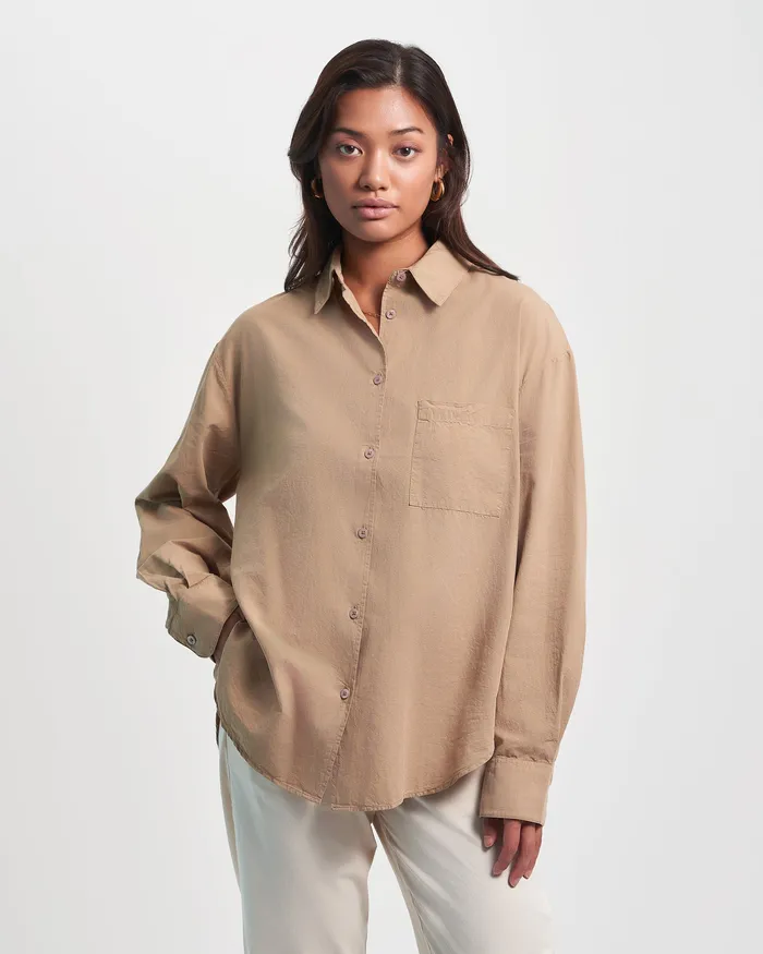 Women Organic Oversized Shirt 8211 Desert Khaki Shirts Colorfulstandard