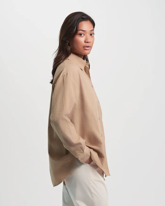 Women Organic Oversized Shirt 8211 Desert Khaki Shirts Colorfulstandard