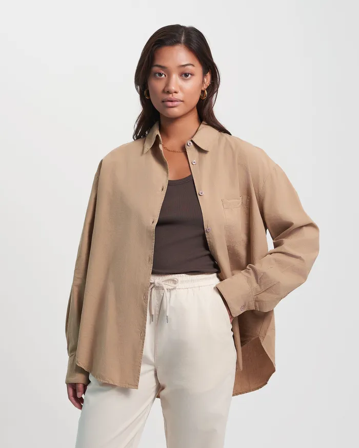 Women Organic Oversized Shirt 8211 Desert Khaki Shirts Colorfulstandard
