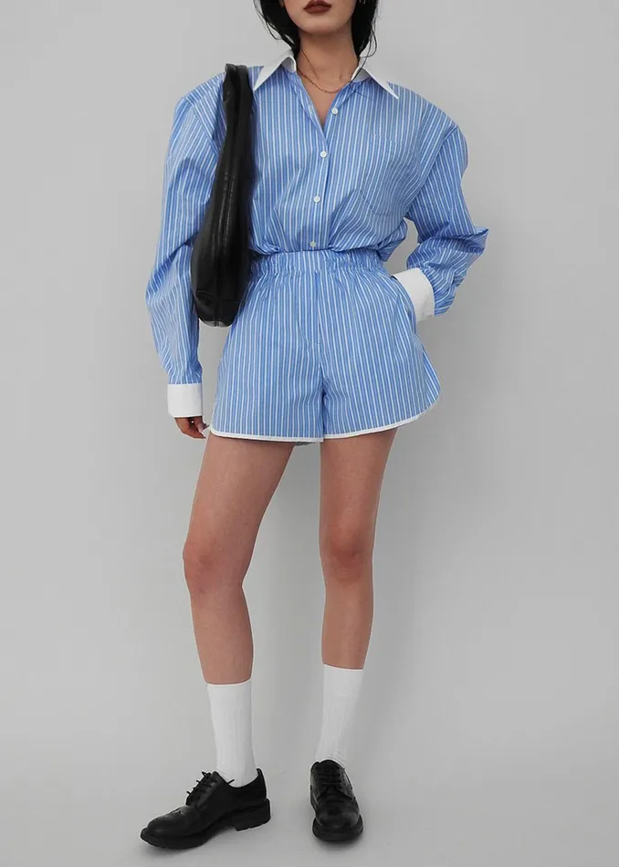 Women Orla Boxer Shorts 8211 BlueWhite Stripe The Frankie Shop Bottoms