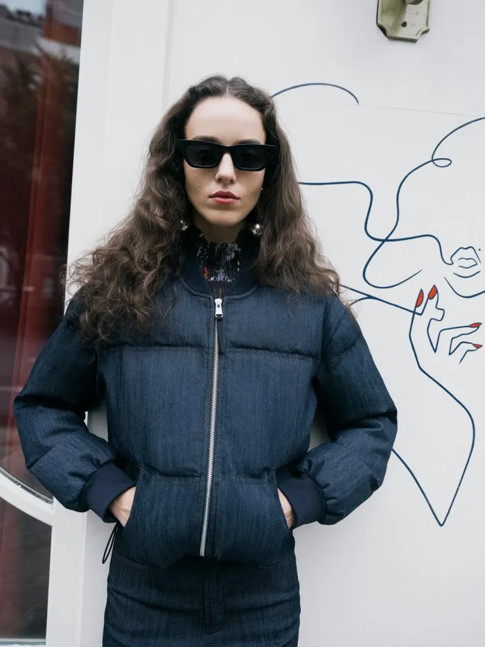 Women Outerwear Cinq Sept Denim Maris Puffer Indigo