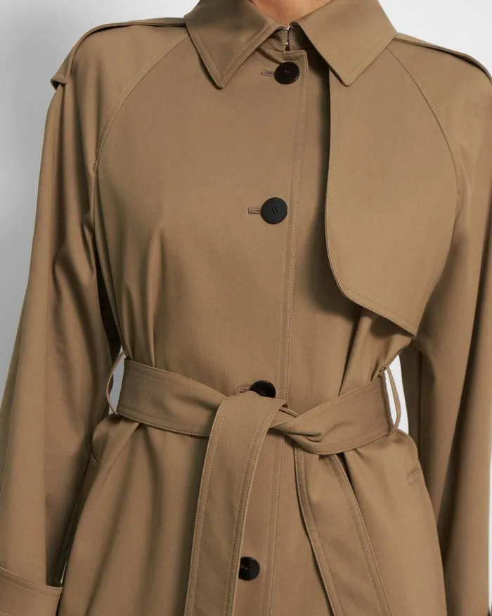 Women Outerwear Theory Belted Trench Coat In Technical Twill Camel