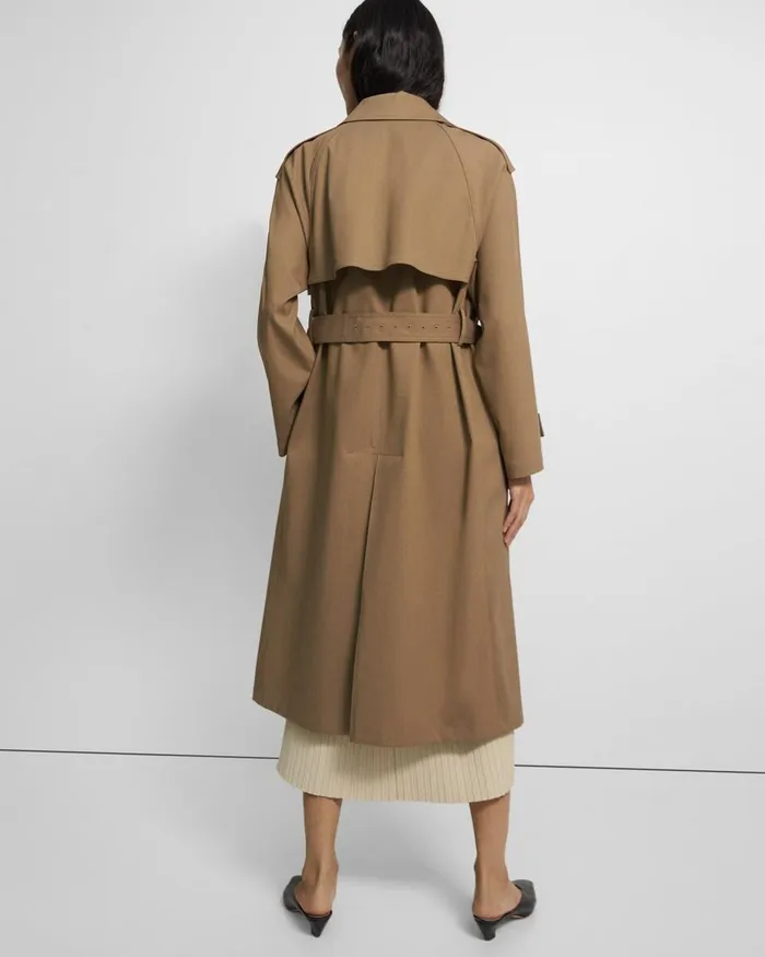 Women Outerwear Theory Belted Trench Coat In Technical Twill Camel