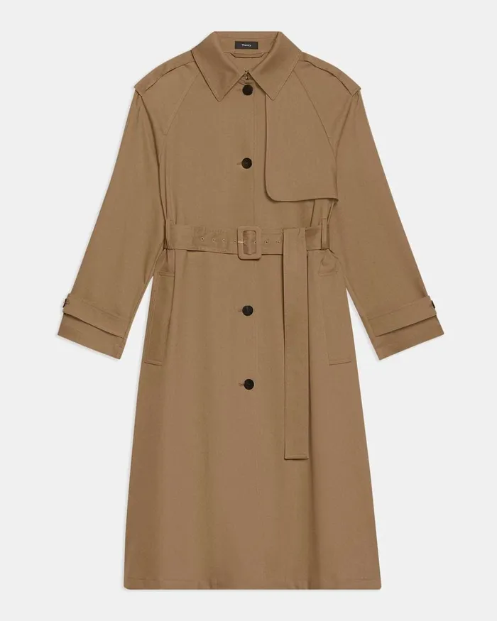 Women Outerwear Theory Belted Trench Coat In Technical Twill Camel