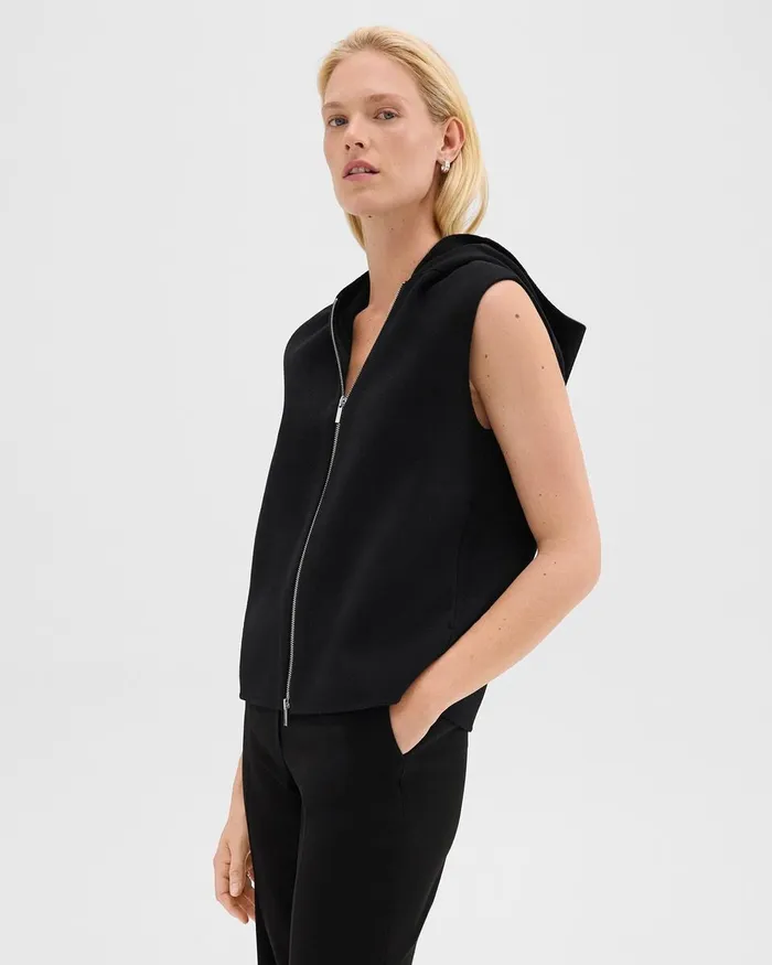 Women Outerwear Theory Hooded ZipUp Vest In DoubleFace WoolCashmere Black