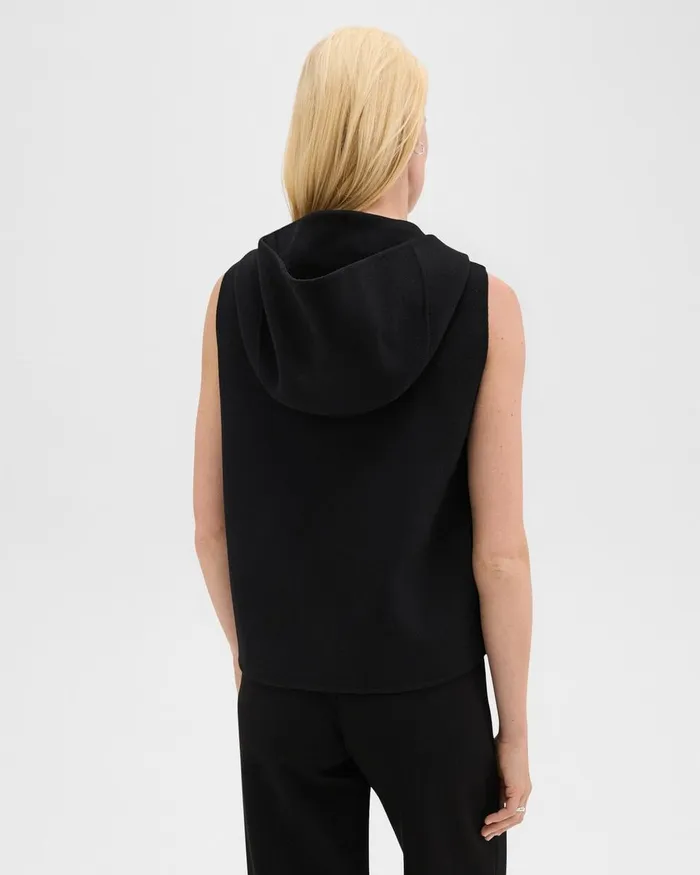 Women Outerwear Theory Hooded ZipUp Vest In DoubleFace WoolCashmere Black