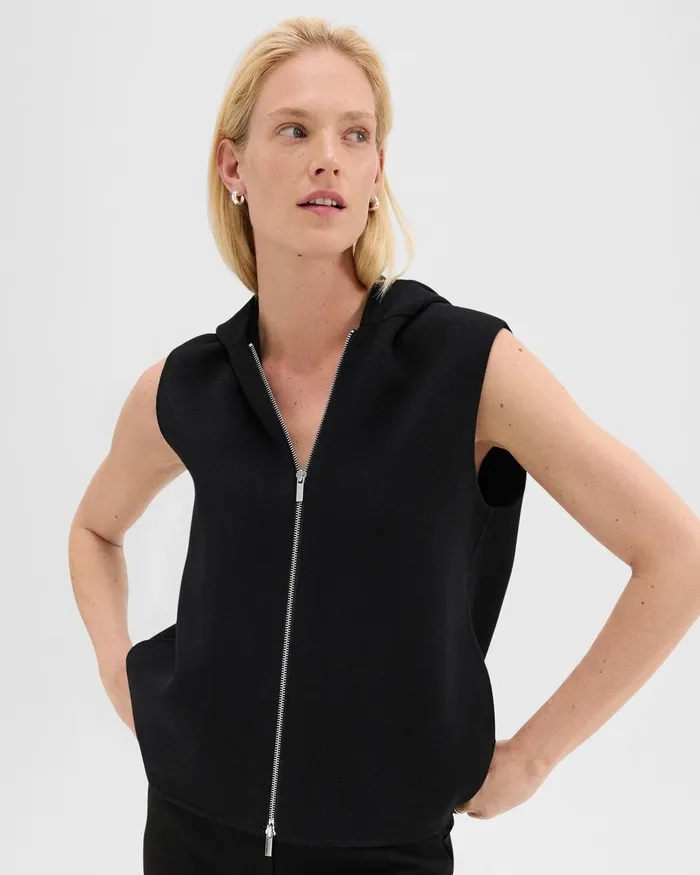 Women Outerwear Theory Hooded ZipUp Vest In DoubleFace WoolCashmere Black