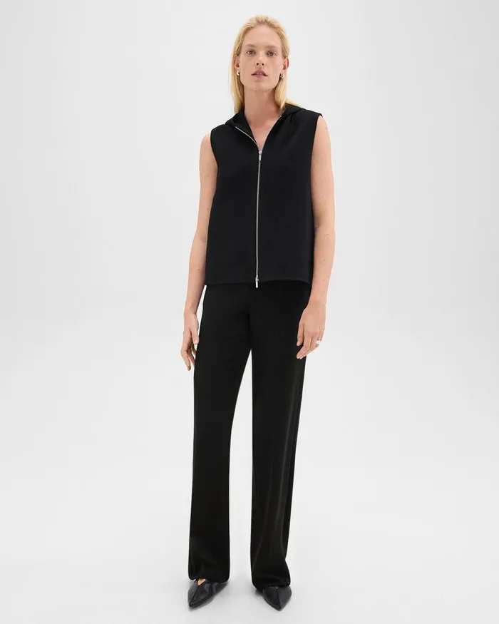 Women Outerwear Theory Hooded ZipUp Vest In DoubleFace WoolCashmere Black