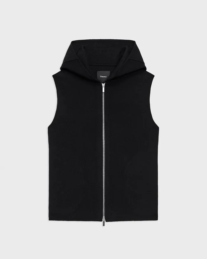 Women Outerwear Theory Hooded ZipUp Vest In DoubleFace WoolCashmere Black