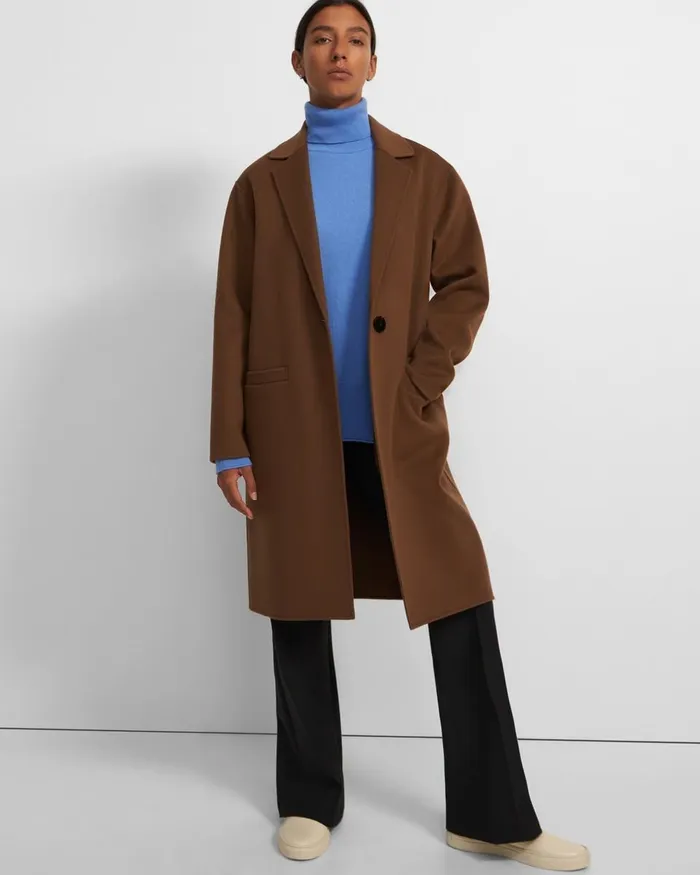 Women Outerwear Theory Overcoat In DoubleFace WoolCashmere Russet