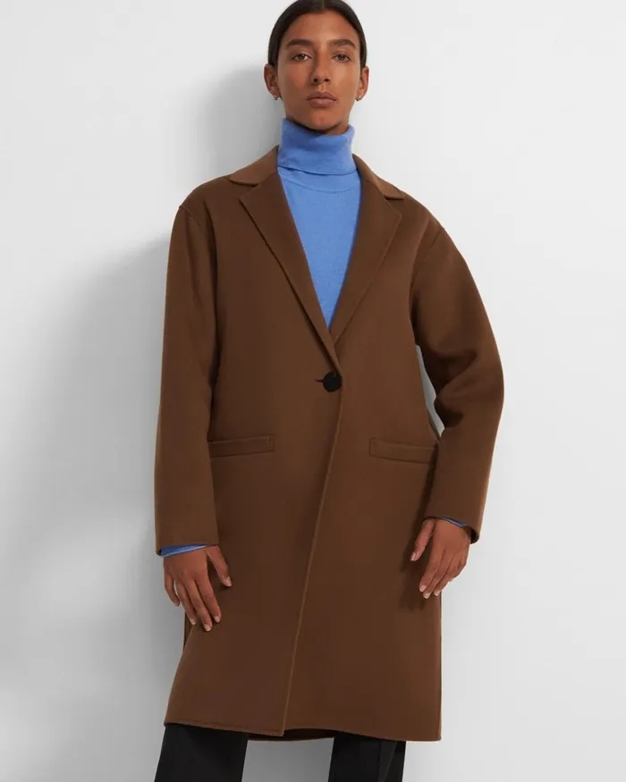 Women Outerwear Theory Overcoat In DoubleFace WoolCashmere Russet