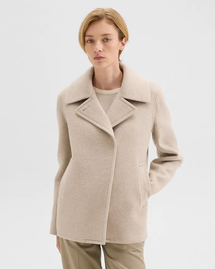 Women Outerwear Theory Peacoat In Recycled Wool Glacial Melange