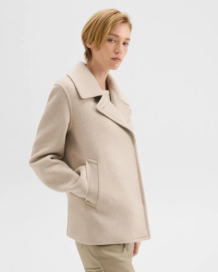 Women Outerwear Theory Peacoat In Recycled Wool Glacial Melange