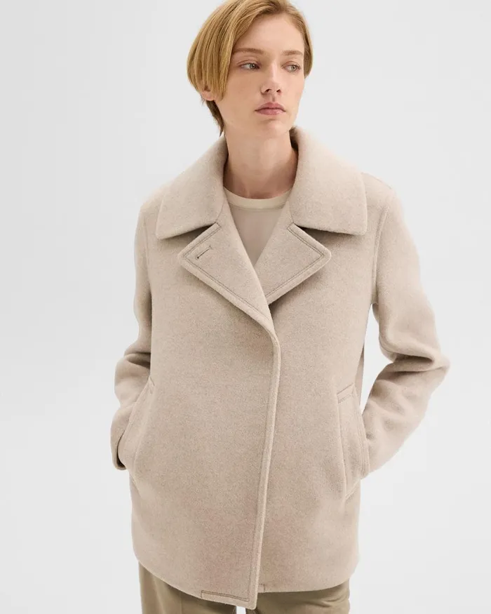 Women Outerwear Theory Peacoat In Recycled Wool Glacial Melange