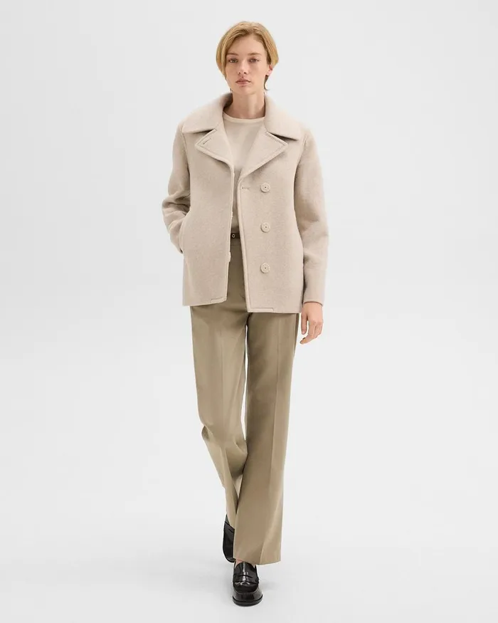 Women Outerwear Theory Peacoat In Recycled Wool Glacial Melange