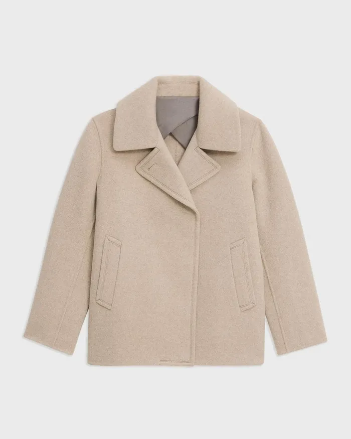 Women Outerwear Theory Peacoat In Recycled Wool Glacial Melange