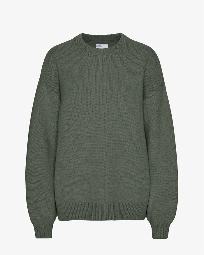 Women Oversized Merino Wool Crew 8211 Dusty Olive Knit Sweaters Colorfulstandard