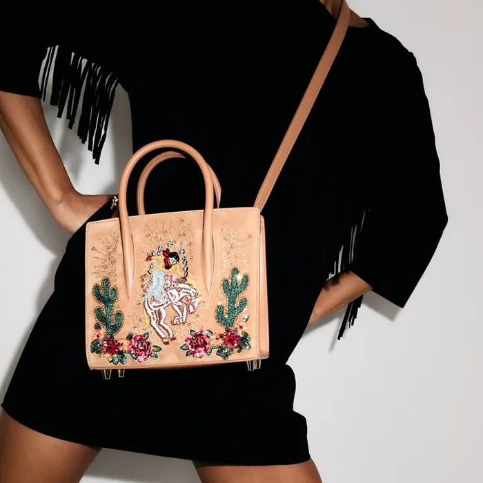 Women Paloma Mini Top Handle Bag 8211 Veau Velours Calf Leather And Lucky Embroidery 8211 Lionne Christian Louboutin Clutches and Evening Bags Women Paloma Mini Top Handle Bag 8211 Veau Velours Calf Leather And Lucky Embroidery 8211 Lionne Christian Louboutin Clutches and Evening Bags