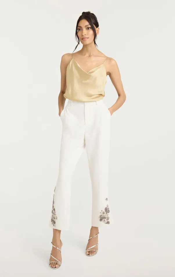 Women Pants Cinq Sept Diamond Daisies Cropped Kerry Pant Ivorysmoke