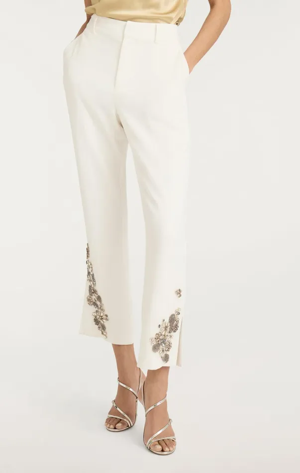 Women Pants Cinq Sept Diamond Daisies Cropped Kerry Pant Ivorysmoke