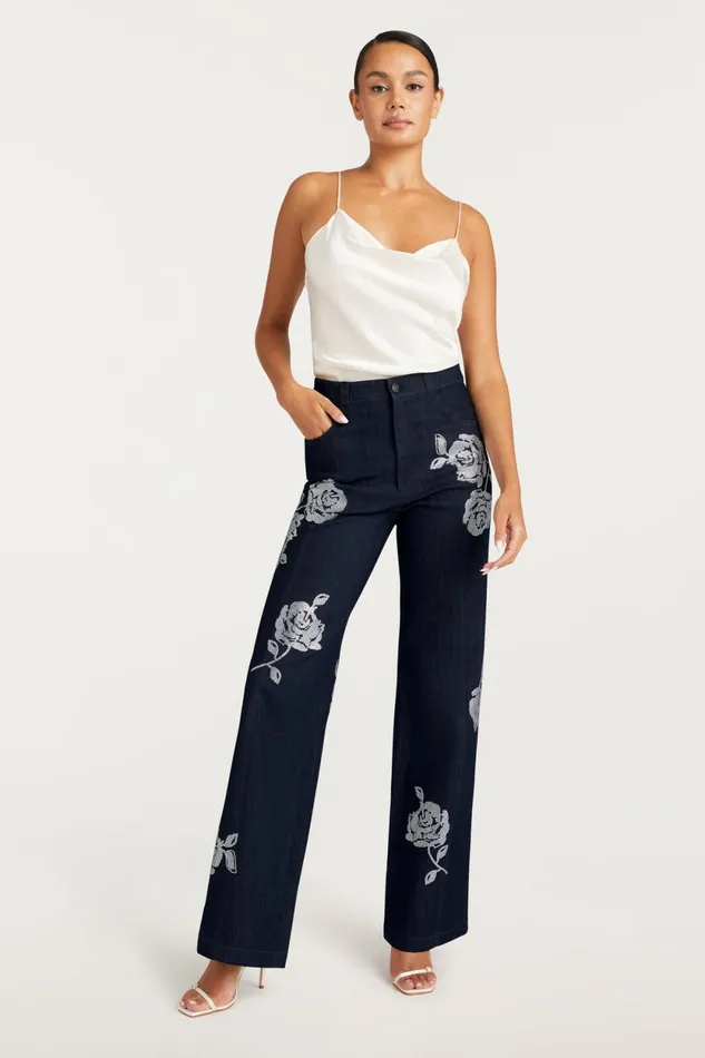Women Pants Cinq Sept Heatset Roses Francine Pant Indigo