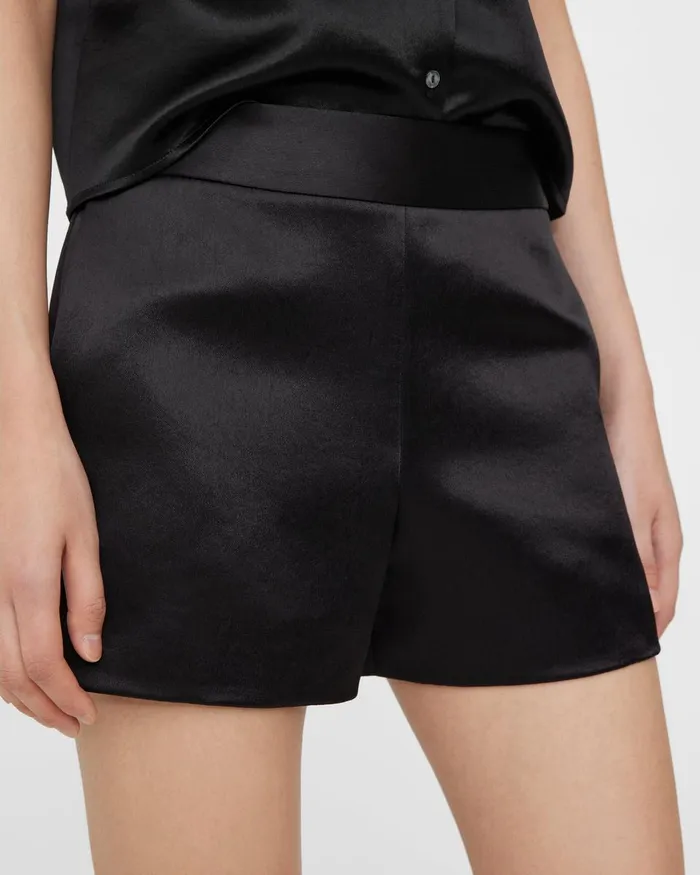 Women Pants Theory HighWaist Short In Bonded Satin Black