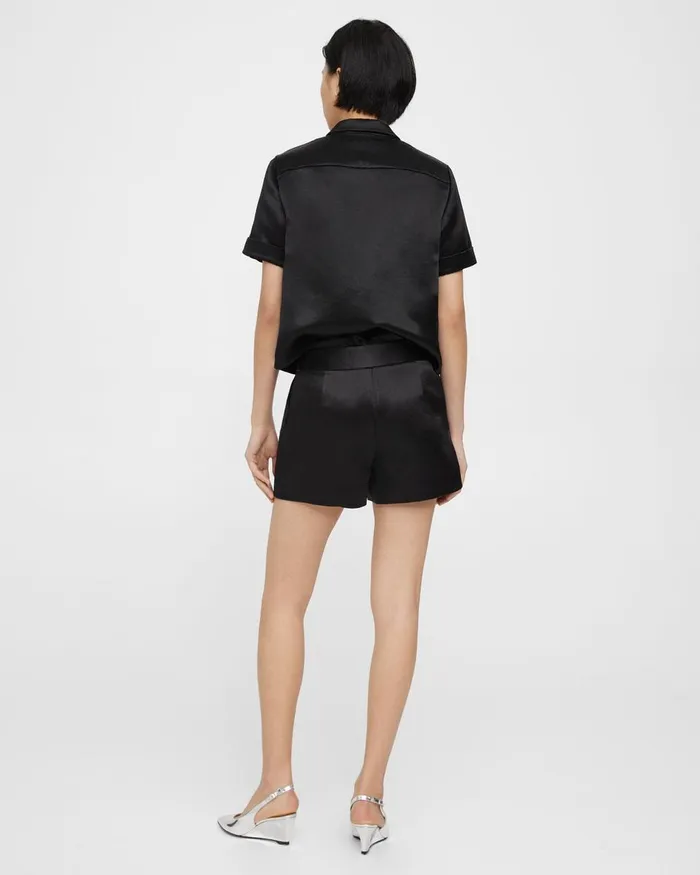 Women Pants Theory HighWaist Short In Bonded Satin Black